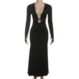 SC Solid Color Deep V Neck Maxi Dress GYME-K25D77115