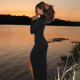SC Hollow Out Long Sleeve Split Maxi Dress GYME-K25D79893