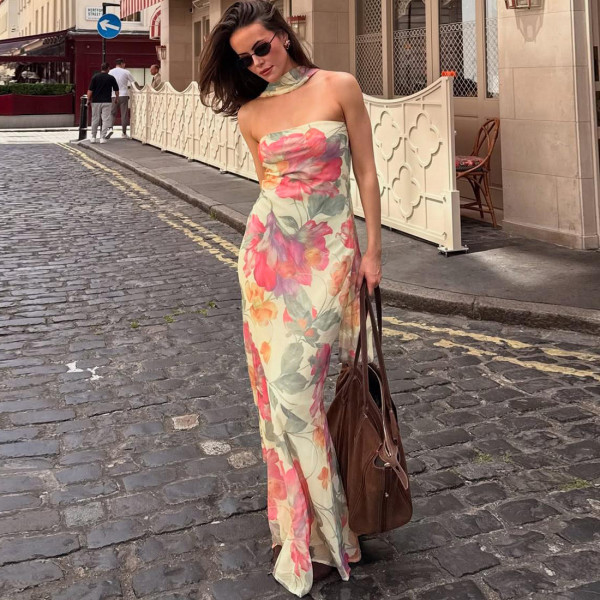 SC Wrap Chest Print Backless Maxi Dress GYME-K25D77536