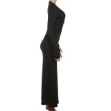 SC Solid Color Deep V Neck Maxi Dress GYME-K25D77115