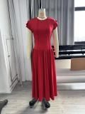 SC Plus Size Solid Color Pleated Maxi Dress NY-11181