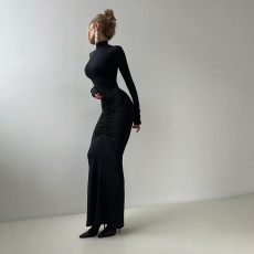 SC Pleated Long Sleeve Slim Maxi Dress GYME-K25D79602