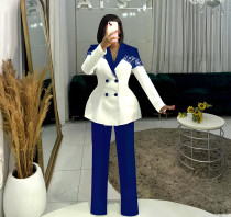 SC Plus Size Lace Patchwork Blazer Two Piece Pants Set NY-3752