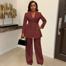 SC Plus Size Solid Color Blazer Two Piece Pants Set NY-3733