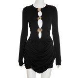 SC Solid Hollow Out Pleated Mini Dress GSZM-C25DS263