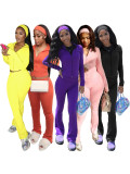 SC Solid Color Zipper Tops Micro Flare Pant Suit(With Headscarf) CH-25053