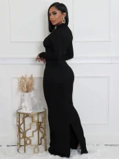 SC Solid Color Slash Shoulder Fishtail Dress QHMD-3088