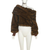 SC Solid Color Furry Slash Shoulder Tops GZJQ-K25L80560