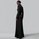 SC Long Sleeve Solid Color Split Maxi Dress GZJQ-K25D80722