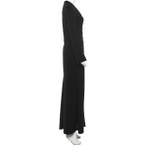 SC Long Sleeve Solid Color Split Maxi Dress GZJQ-K25D80722