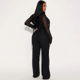 C SDeep V Neck See Through Micro Flare Pants Suit MXBF-J25ST273