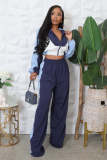 SC Patchwork Contrast Color Coat Pants Sport Suit QHMD-3087