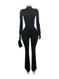 SC Solid Color Zipper Tops Micro Flare Pant Suit(With Headscarf) CH-25053