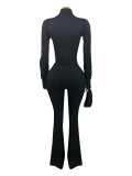 SC Solid Color Zipper Tops Micro Flare Pant Suit(With Headscarf) CH-25053