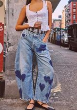 SC Print Loose Wide Leg Waished Jeans GSMF-318