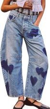 SC Print Loose Wide Leg Waished Jeans GSMF-318