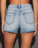 SC Fashion Washed Holes Straight Denim Shorts GSMF-13679#