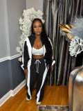 SC Contrast Color Long Sleeve Casual Pants Suit QXLB-10161