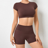 SC Solid Color Backless Sport Two Piece Shorts Set GQSA-71200/13776