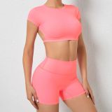 SC Solid Color Backless Sport Two Piece Shorts Set GQSA-71200/13776