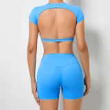 SC Solid Color Backless Sport Two Piece Shorts Set GQSA-71200/13776