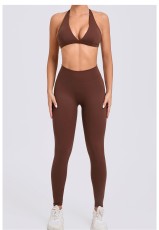 SC Solid Color Sport Halterneck Bra Pants Suit GQSA-10317/43202