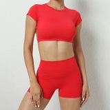 SC Solid Color Backless Sport Two Piece Shorts Set GQSA-71200/13776