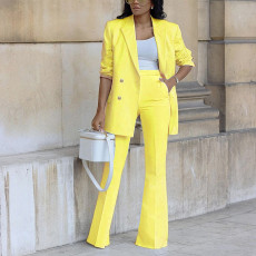 SC Plus Size Solid Color Blazer Wide Leg Pants Suit YZCF-ZL1775