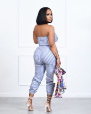 SC Wrap Chest Stripe Print Jumpsuit OLYF-6150