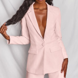SC Plus Size Solid Color Blazer Two Piece Pants Set YZCF-ZL1396
