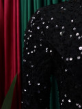 SC Plus Size Solid Color Sequin Long Sleeve Midi Dress GATE-469