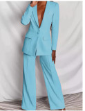 SC Plus Size Solid Color Blazer Two Piece Pants Set YZCF-ZL1396