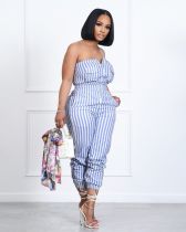 SC Wrap Chest Stripe Print Jumpsuit OLYF-6150