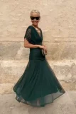 SC Plus Size Mesh Print V Neck Maxi Dress GRNH-002