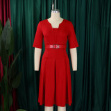 SC Plus Size Solid Color Half Sleeve Midi Dress GATE-533