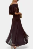 SC Plus Size Mesh Print V Neck Maxi Dress GRNH-002