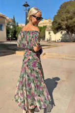SC Plus Size Mesh Print V Neck Maxi Dress GRNH-002