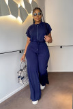 SC Solid Color Short Sleeve Zipper Two Piece Pant Set GYLY-10163