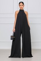 SC Solid Color Halterneck Chiffon Loose Jumpsuit GYLY-9491