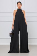 SC Solid Color Halterneck Chiffon Loose Jumpsuit GYLY-9491