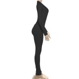 SC Deep V Neck Long Sleeve Solid Color Jumpsuit XEF-K25Q80024