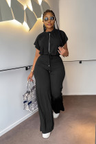SC Solid Color Short Sleeve Zipper Two Piece Pant Set GYLY-10163