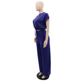 SC Solid Color Short Sleeve Zipper Two Piece Pant Set GYLY-10163
