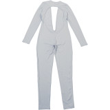SC Deep V Neck Long Sleeve Solid Color Jumpsuit XEF-K25Q80024