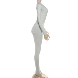 SC Deep V Neck Long Sleeve Solid Color Jumpsuit XEF-K25Q80024