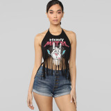 SC Print Tassel Sleeveless T Shirts OSIF-19188