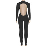 SC Deep V Neck Long Sleeve Solid Color Jumpsuit XEF-K25Q80024