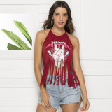 SC Print Tassel Sleeveless T Shirts OSIF-19188