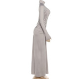 SC Long Sleeve Pleated Slim Maxi Dress GYME-K25D81046