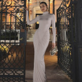 SC Long Sleeve Pleated Slim Maxi Dress GYME-K25D81046
